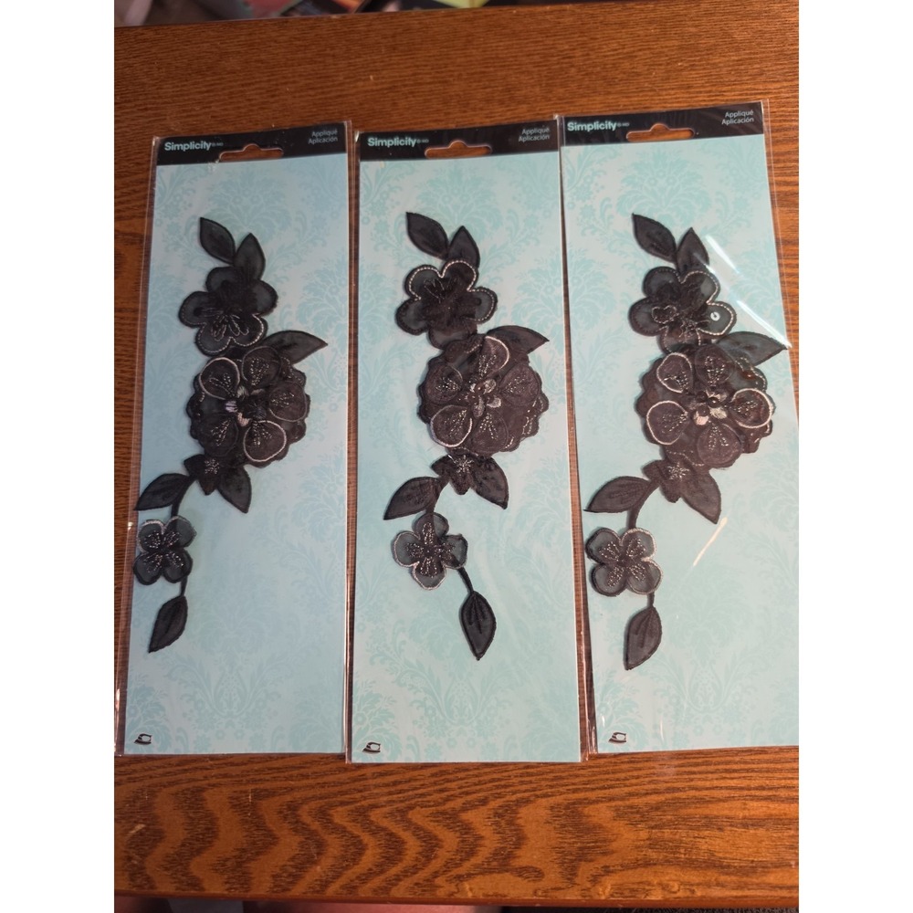 Simplicity‎ Embroidered 3D Applique Black Floral Lace  Lot Of 3